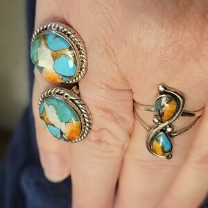 925 Spiny oyster ring and pierced earrings